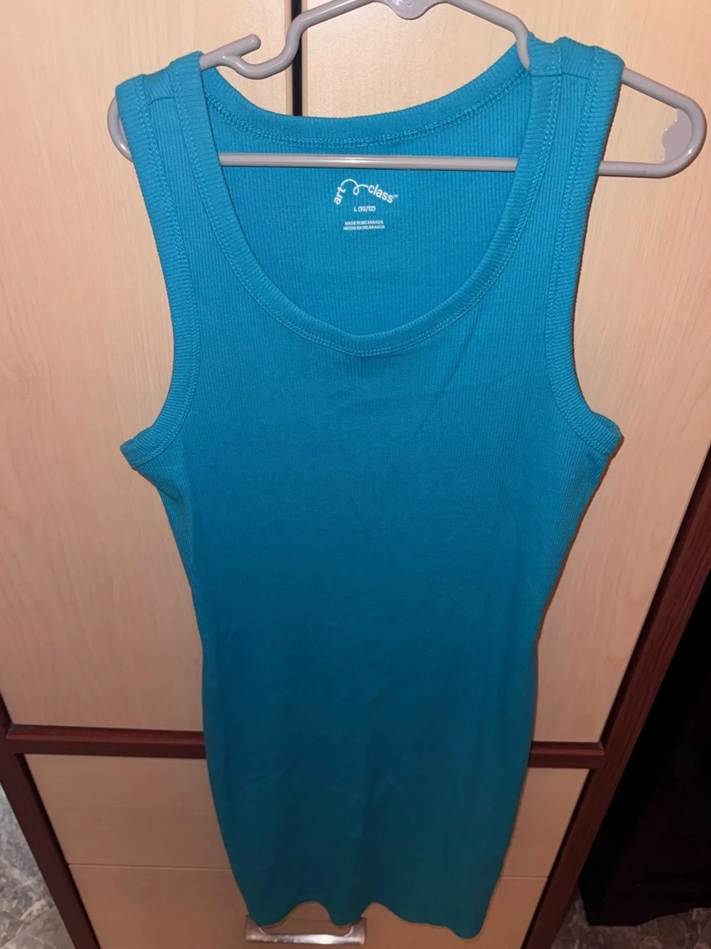 Art Class Girls Teal Ribbed Tank Dress Size L 10/12 Sleeveless